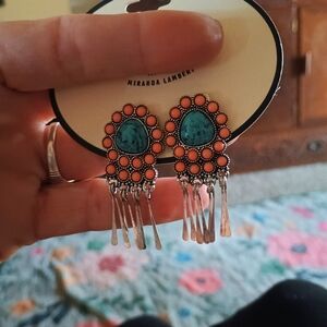 Turquoise and Orange Dangle Earrings